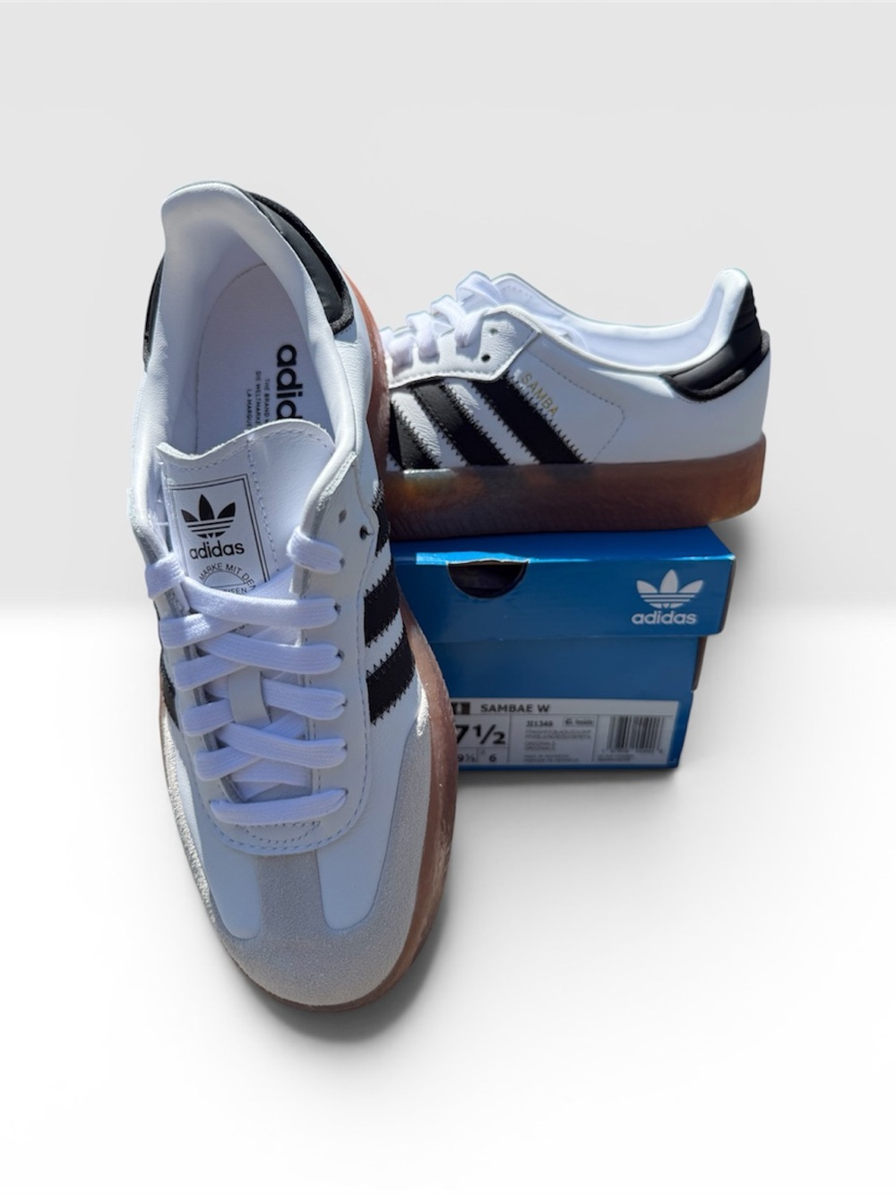 Adidas Sambae W Women’s Size 7.5 White Black Gum Platform Sneakers BNWB JI1349